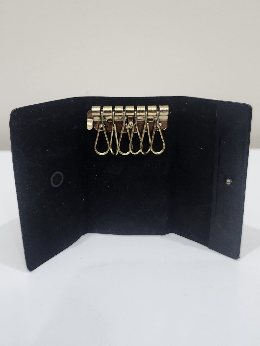 Swank Key Case Holder Cowhide Leather Brown Tri-Fold Textured Gold Hooks